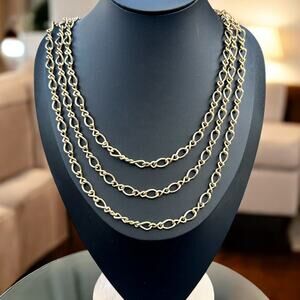 Vintage Crown Trifari Gold Tone 60” Chain Necklace, Infinity Links Long Layering